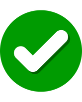 A green circular icon with a white checkmark on a white background.
